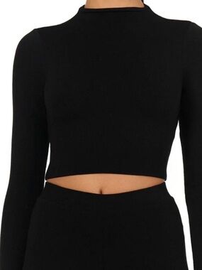 NWT Naked Wardrobe Black Long-Sleeve Mock Neck Crop Top